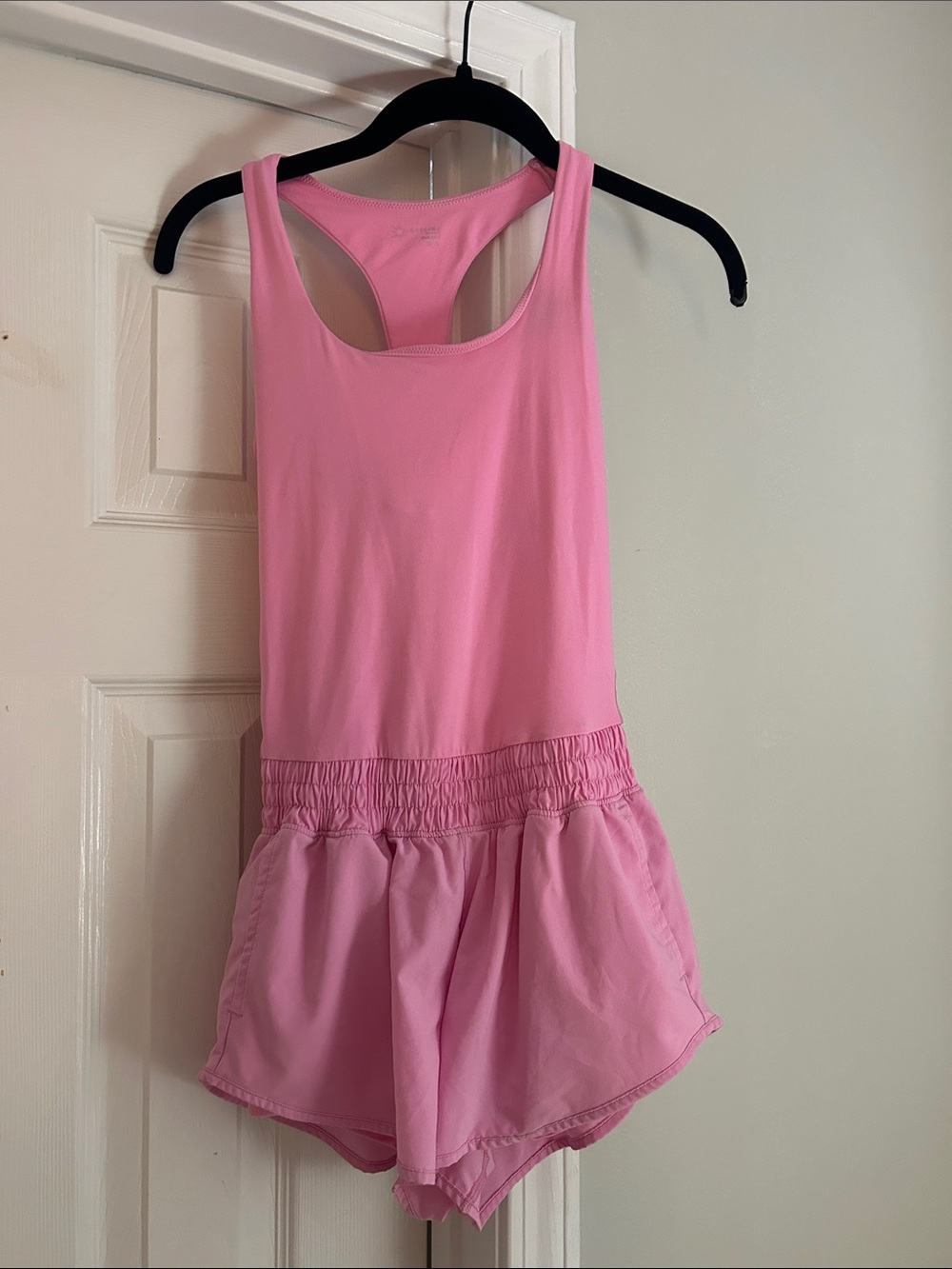 aerie Pink Racerback Romper with Elastic Waist